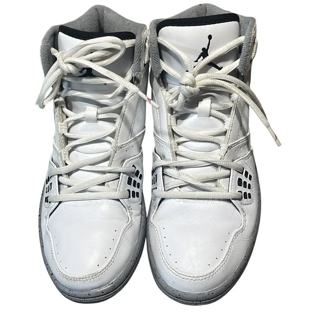 Jordan Flight 23 White Stealth Black Speckled Mid Top Sneakers 372704-120 Mens 8